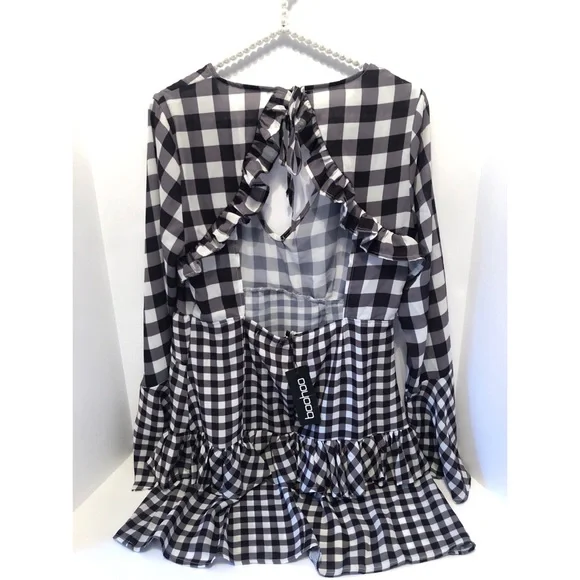 NWT Ruffle Gingham Cut Out Back Dress - Picture 2 of 8